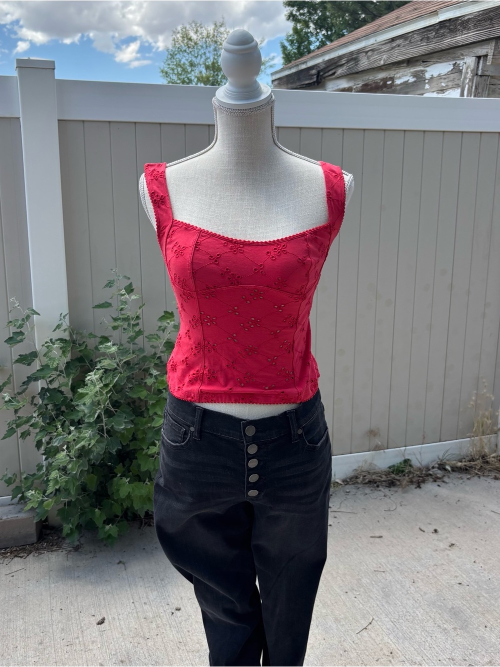 Free People Full Bloom Cotton Eyelet Cami in Poppy Red